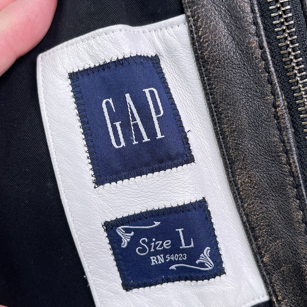 Vintage GAP Leather Jacket Mens Large Brown Faded Moto‎ Biker Racer Street Y2K - Picture 9 of 16